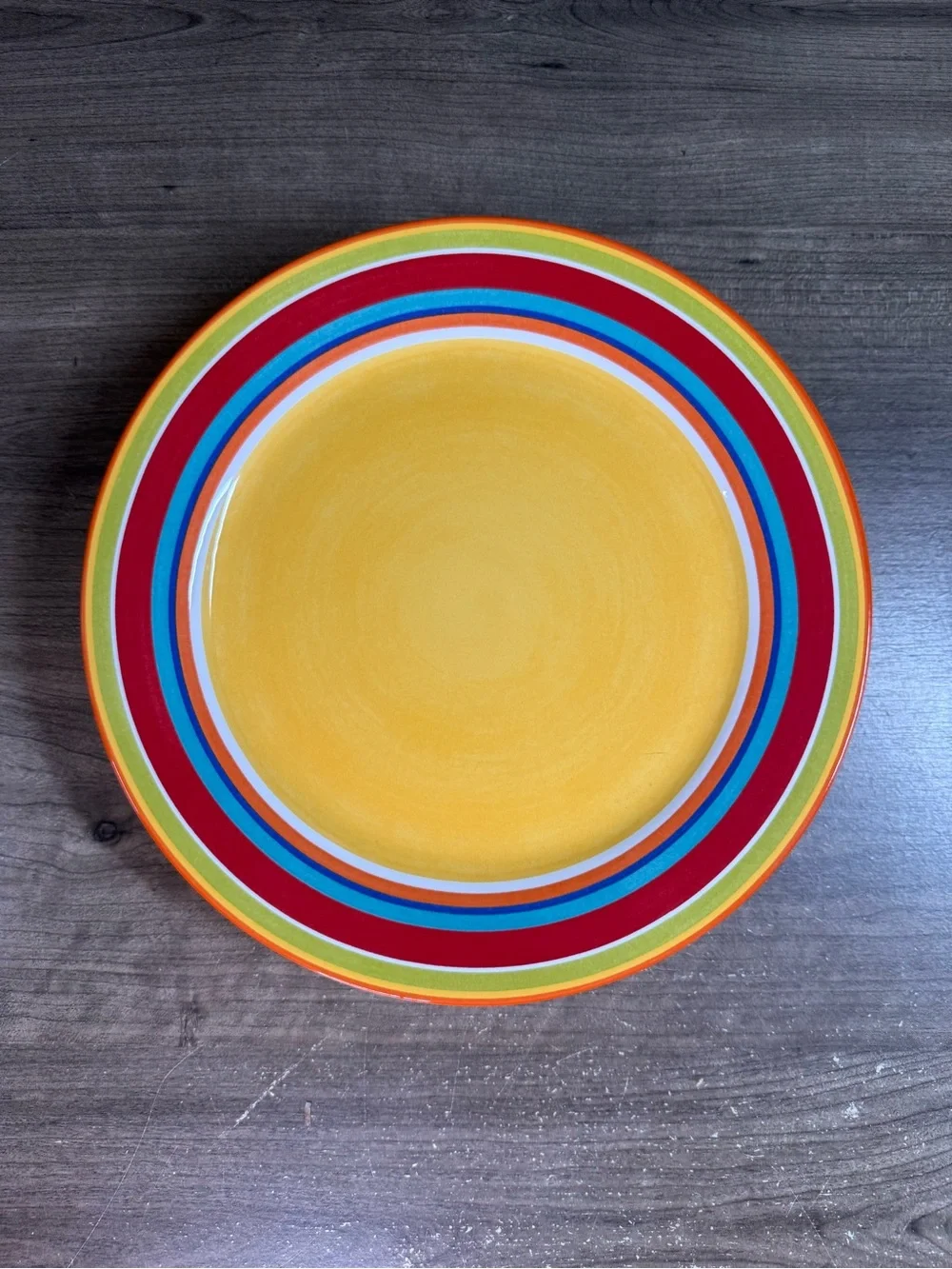 (4) Pier 1 Imports Summer Stripes Ironstone Colorful Dinner Plates 10.75”